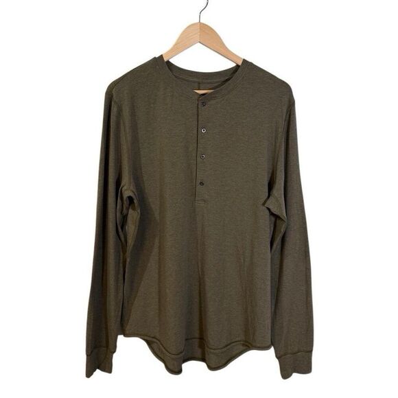 Lululemon Shirt Mens L Green Performance Military Stretch Snap Henley - Picture 1 of 9